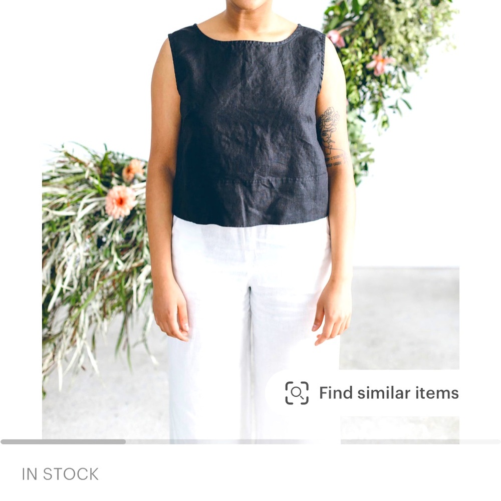 Linenfox crop black linen top size medium in grey stripe